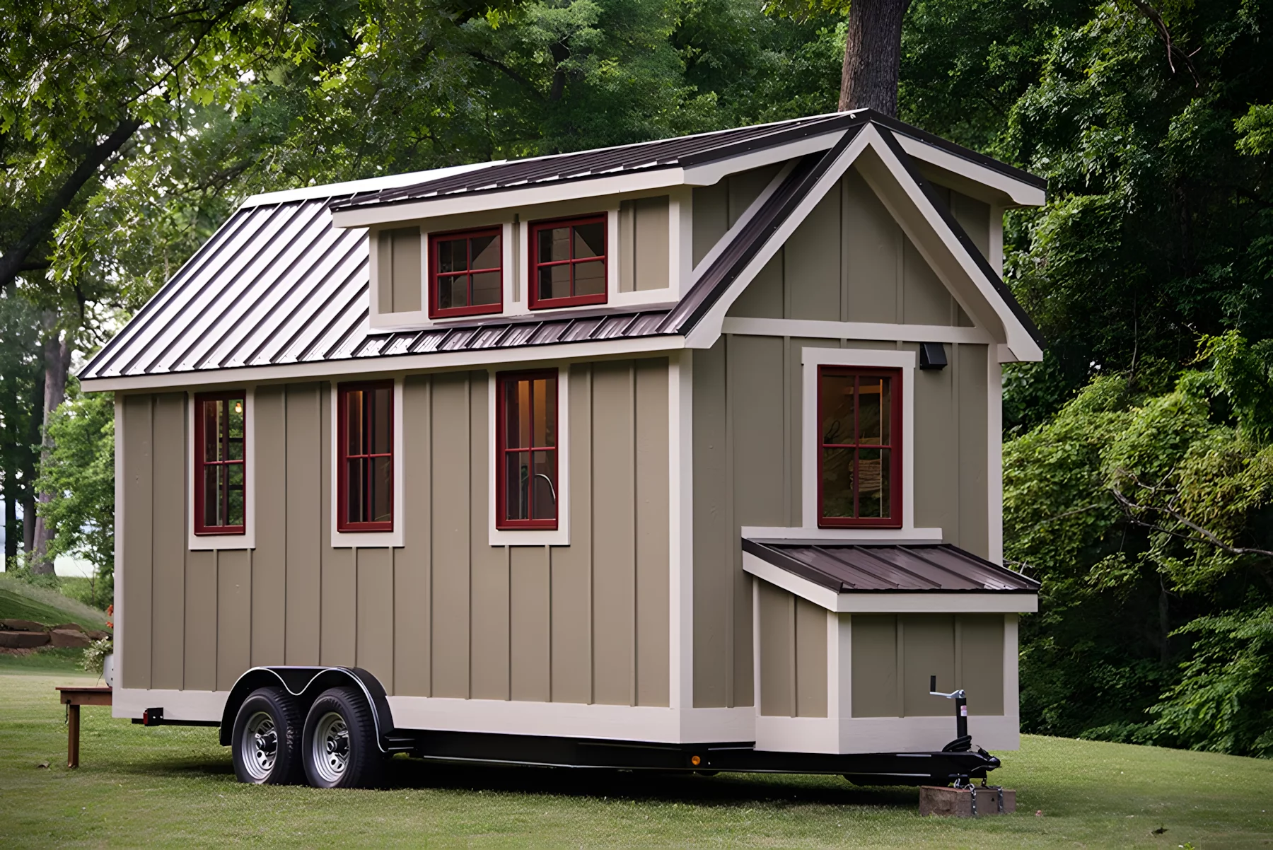 The Ynez is finished in engineered wood and topped by a metal roof