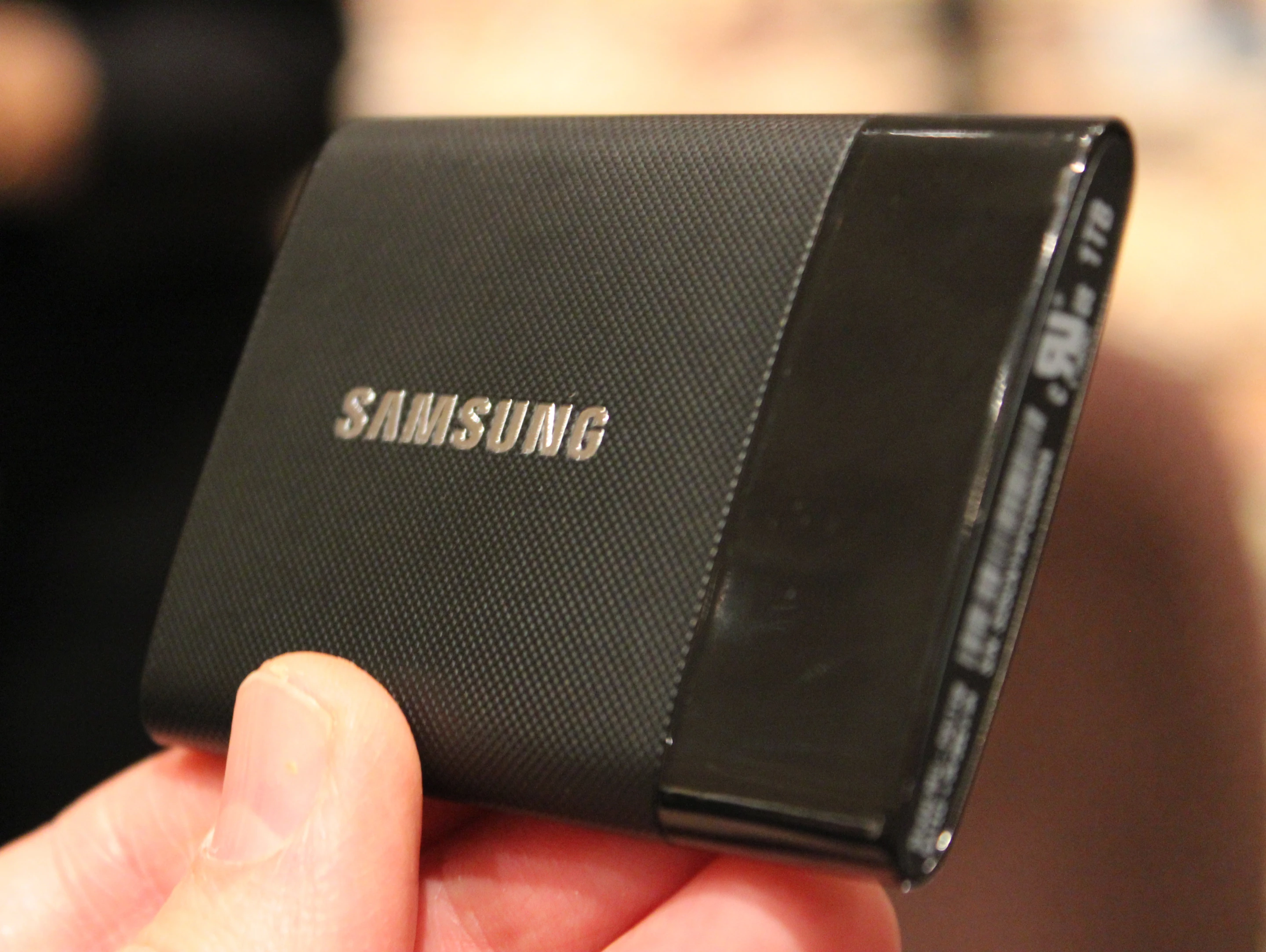 The SSD measures 71.0 x 9.2 x 53.2 mm (2.8 x 0.36 x 2 in), and sports a black chrome metal finish with laser patterning (Photo: Will Shanklin/Gizmag.com)