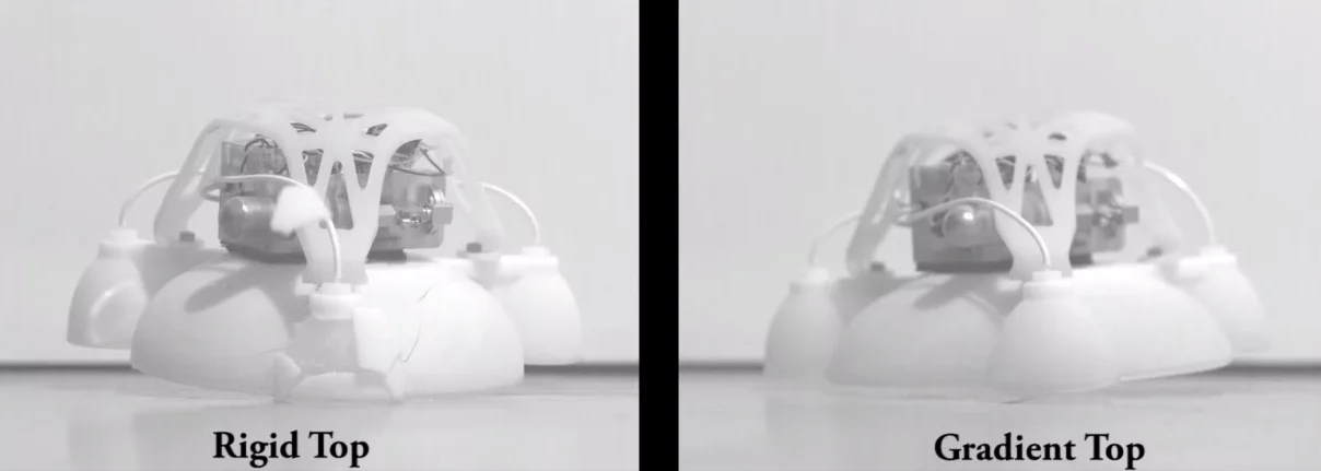 Comparison of soft and hard robot bodies on impact