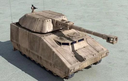 This is an artist's drawing of the Howitzer FCS vehicle that has since been named the NLOS-C. The crew has been reduced from four to two soldiers with advanced fire control and loading technology.