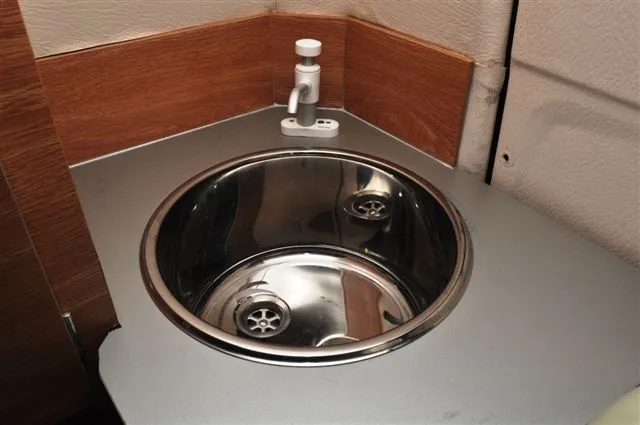 Sink with pump action faucet