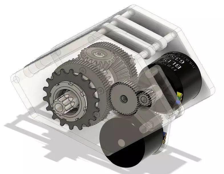 Two electric motors and the pedal crank are the inputs