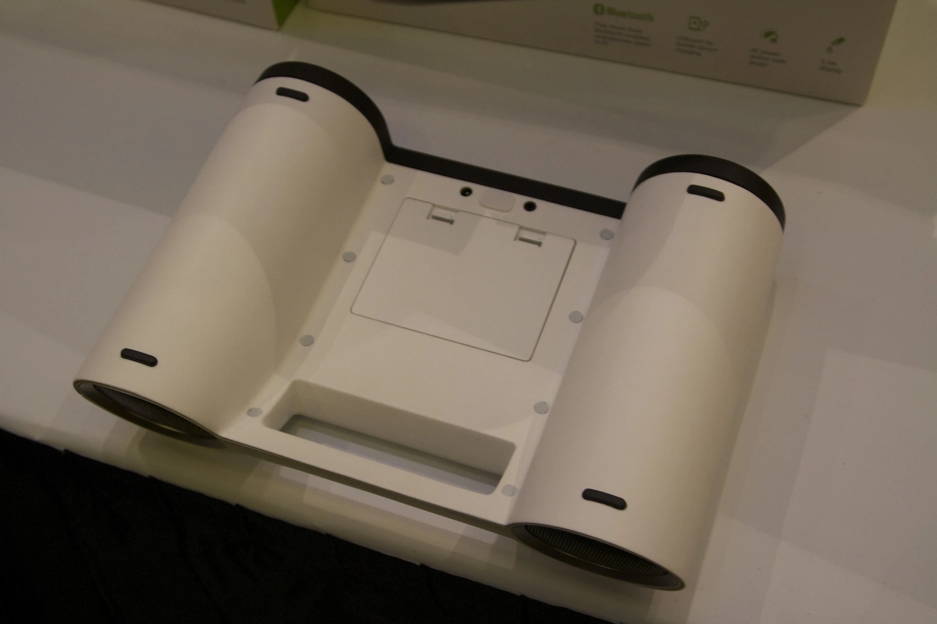 The Rukus portable Bluetooth sound system is powered by four AA batteries