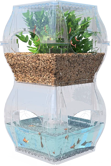 The Aqualibrium is modular (identical stackable sections hold the fish and the plants) and looks quite chic and futuristic