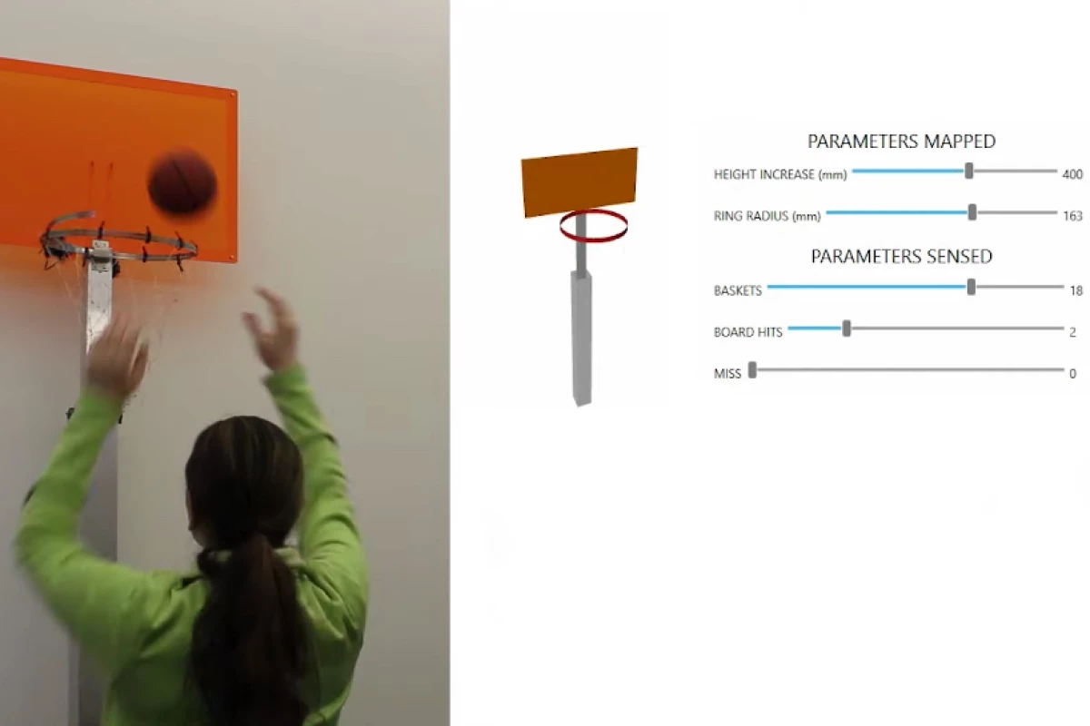 The hoop ranges in width from 20 to 40 cm (7.9 to 15.7 in), and varies in height from 180 to 270 cm (5.9 to 8.9 ft)