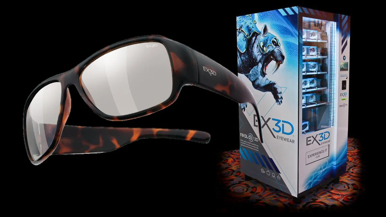 Passive 3D eyewear specialist EX3D has installed the first in-theater, self-service vending machines which stock a range of 3D glasses featuring circular lens technology