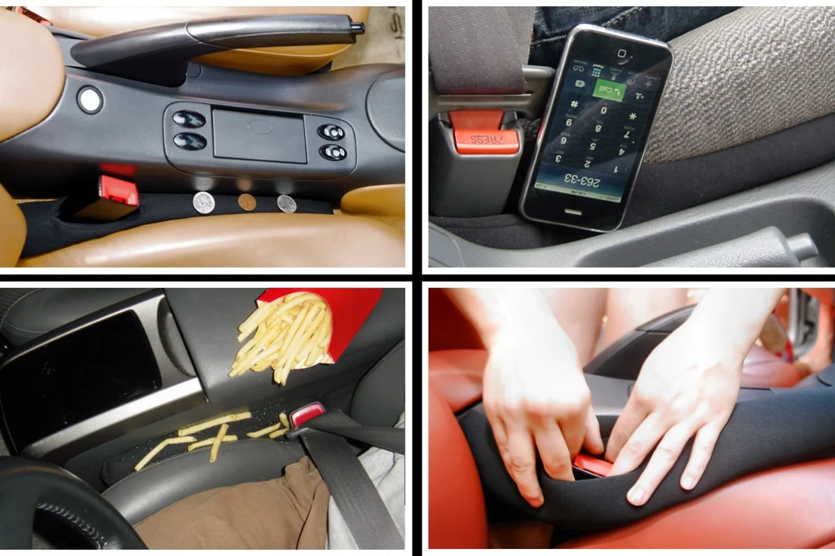 The Drop Stop is designed to keep objects from falling into the gap between the side of a car's seat cushion and the center console
