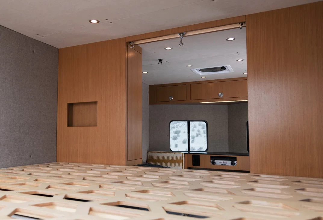 The custom Baltic birch bed platform maintains plenty of ventilation