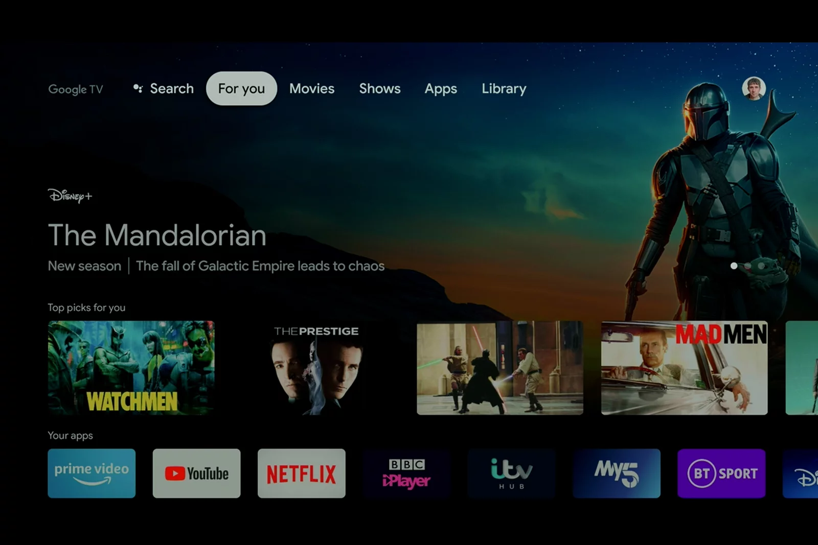 The Google TV interface attempts to bring together multiple streaming apps in one straightforward interface