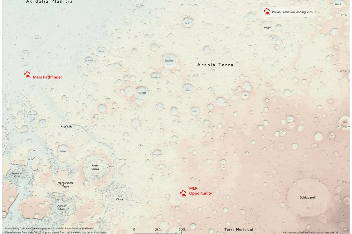 The new map of the surface of Mars is the first extraterrestrial map produced by the Ordnance Survey