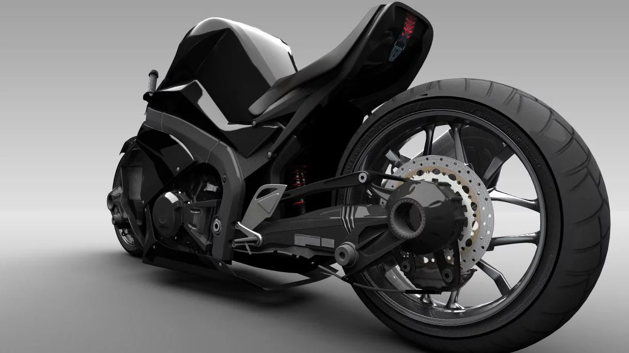 The Ostoure motorcycle concept features single-shock suspension front and rear(credit: M. R. Shojaie)