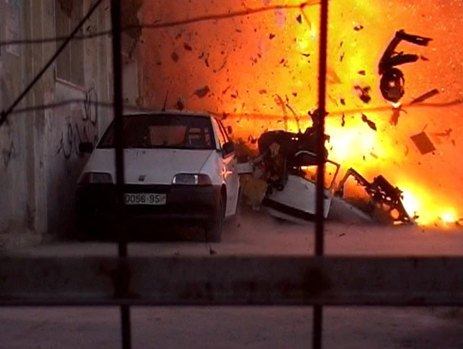 An explosion caused by pipe bombs
