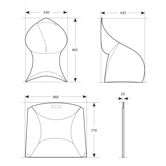 Curved foldlines and integrated fastenings allow the stylish chair to be cut from a single sheet of plastic