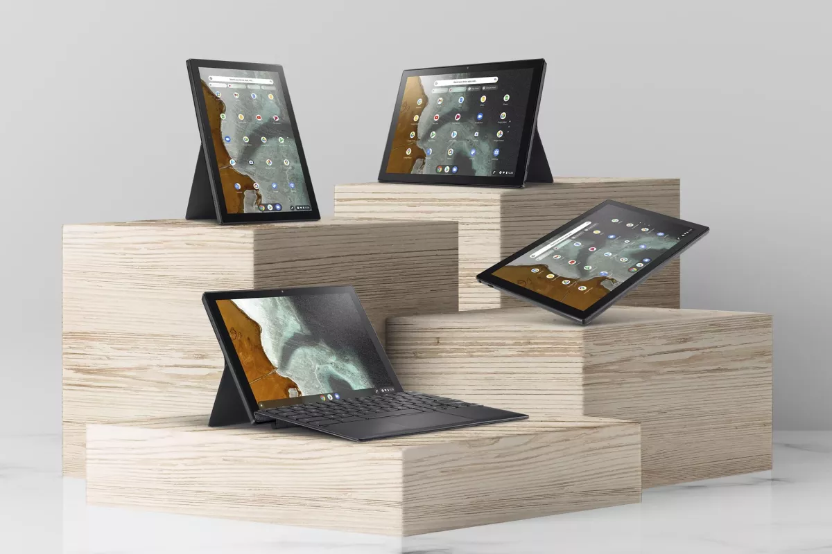 The magnetic flex-angle stand offers numerous display possibilities, while also supporting the screen in laptop mode