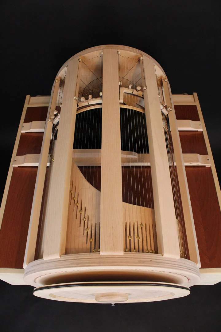 Each version of the Wheelharp will be available in three different octave ranges, a 37-string, 3-octave version, a 4-octave unit with 49 strings, and a model that spans five octaves and has 61 strings