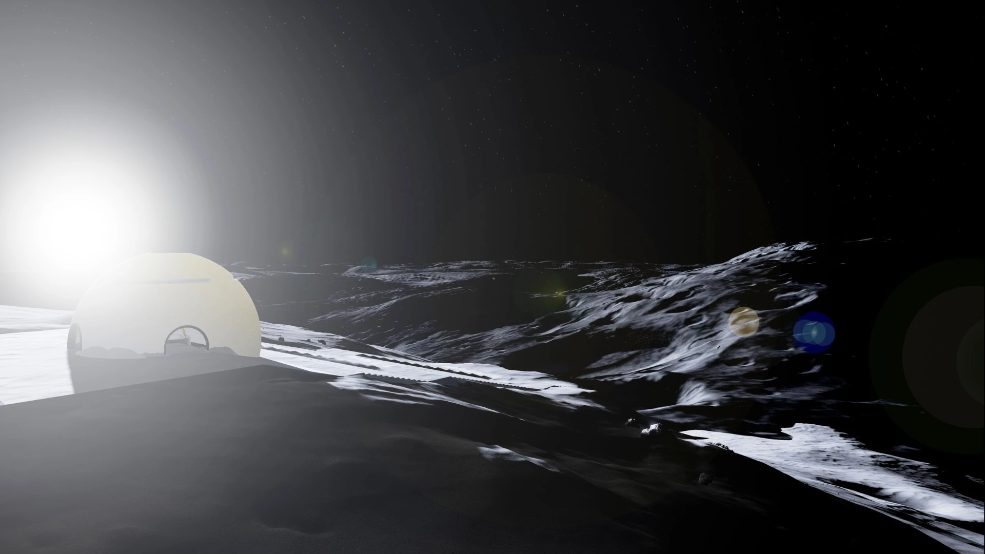 Artist's impression of sunlight illuminating the lunar temple
