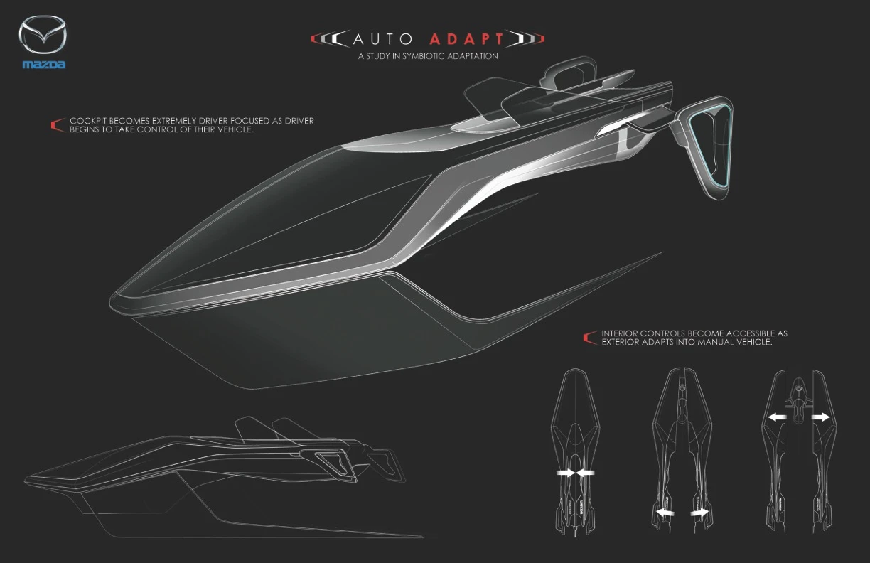 Mazda's “AUTO ADAPT” imagines a vehicle that has the ability to adapt from being fully autonomous to a manual machine, giving those who still like to be in control when behind the wheel something to look forward to when self-driving cars rule the roads