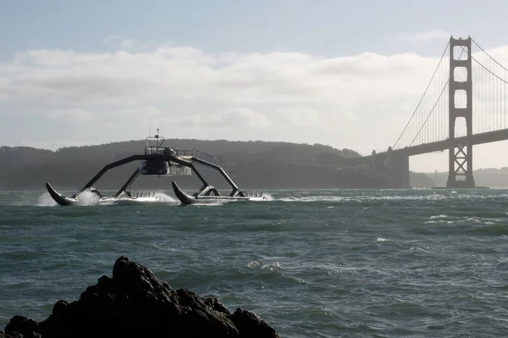 The Proteus WAM-V: 100 ft long, 50 ft wide, 30-knot top speed, and the bottom of the pontoons sit just 16 inches under the surface