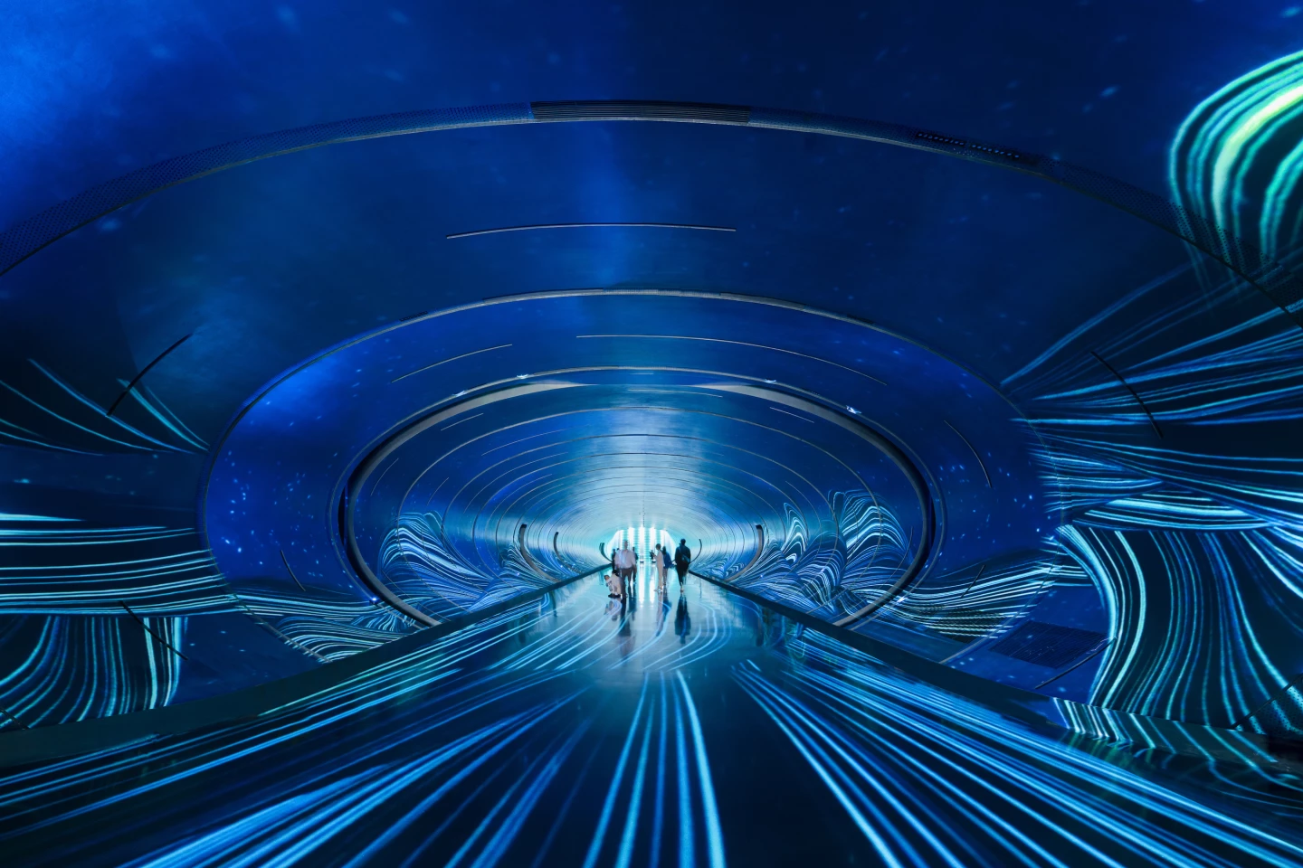 The Chengdu Science Fiction Museum's interior design embraces a futuristic sci-fi aesthetic