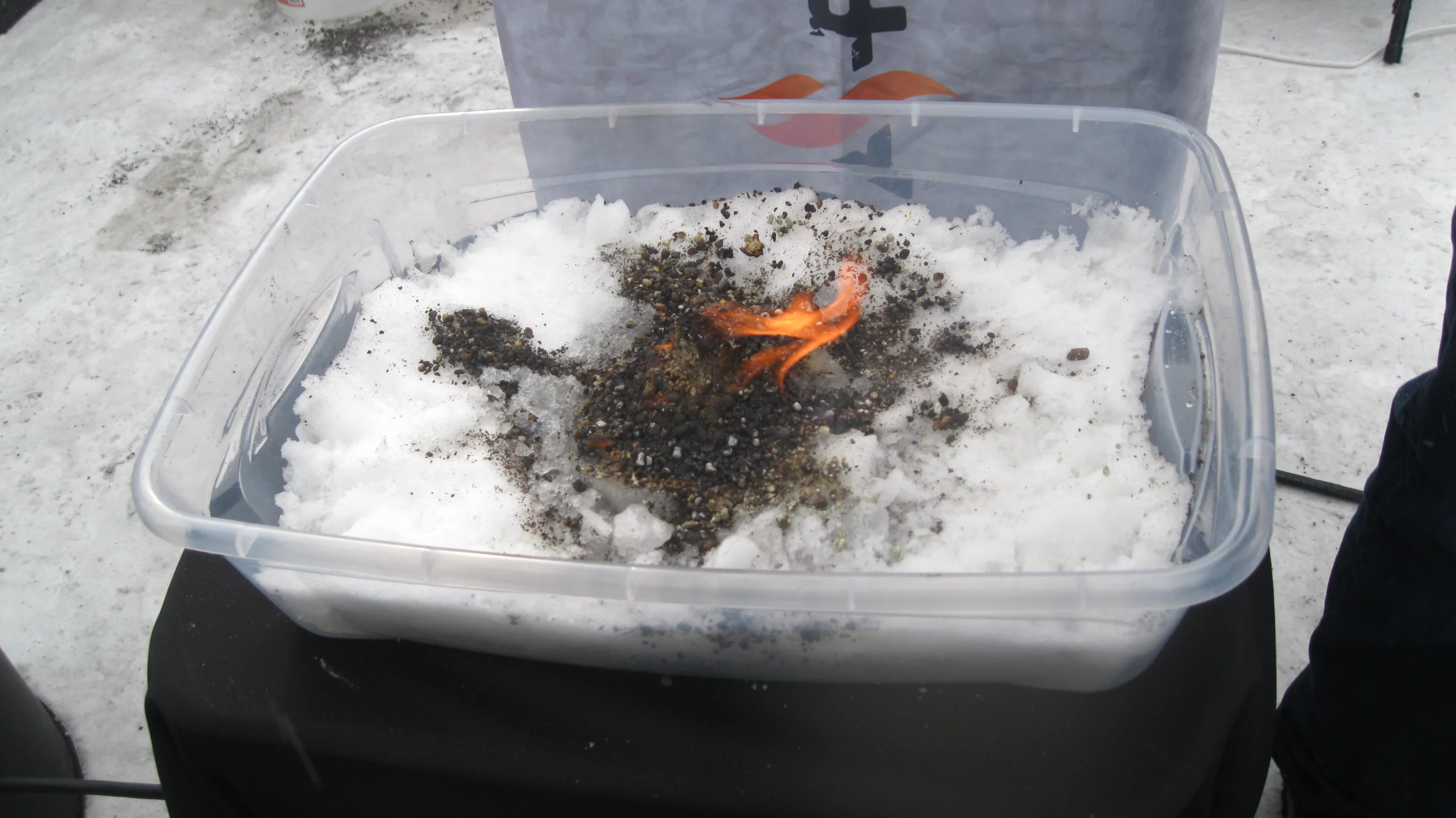 Insta-fire burns steadily on snow