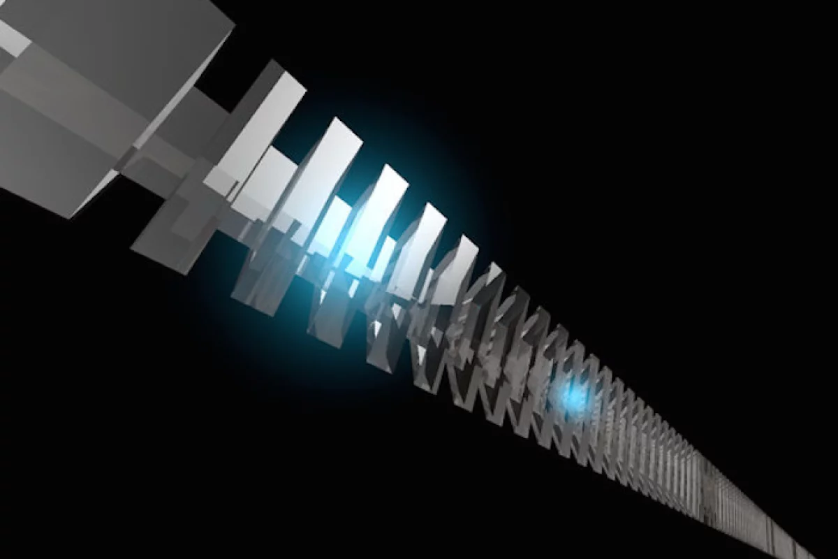 An artist's rendition of the optical quantum memory chip developed by scientists at Caltech