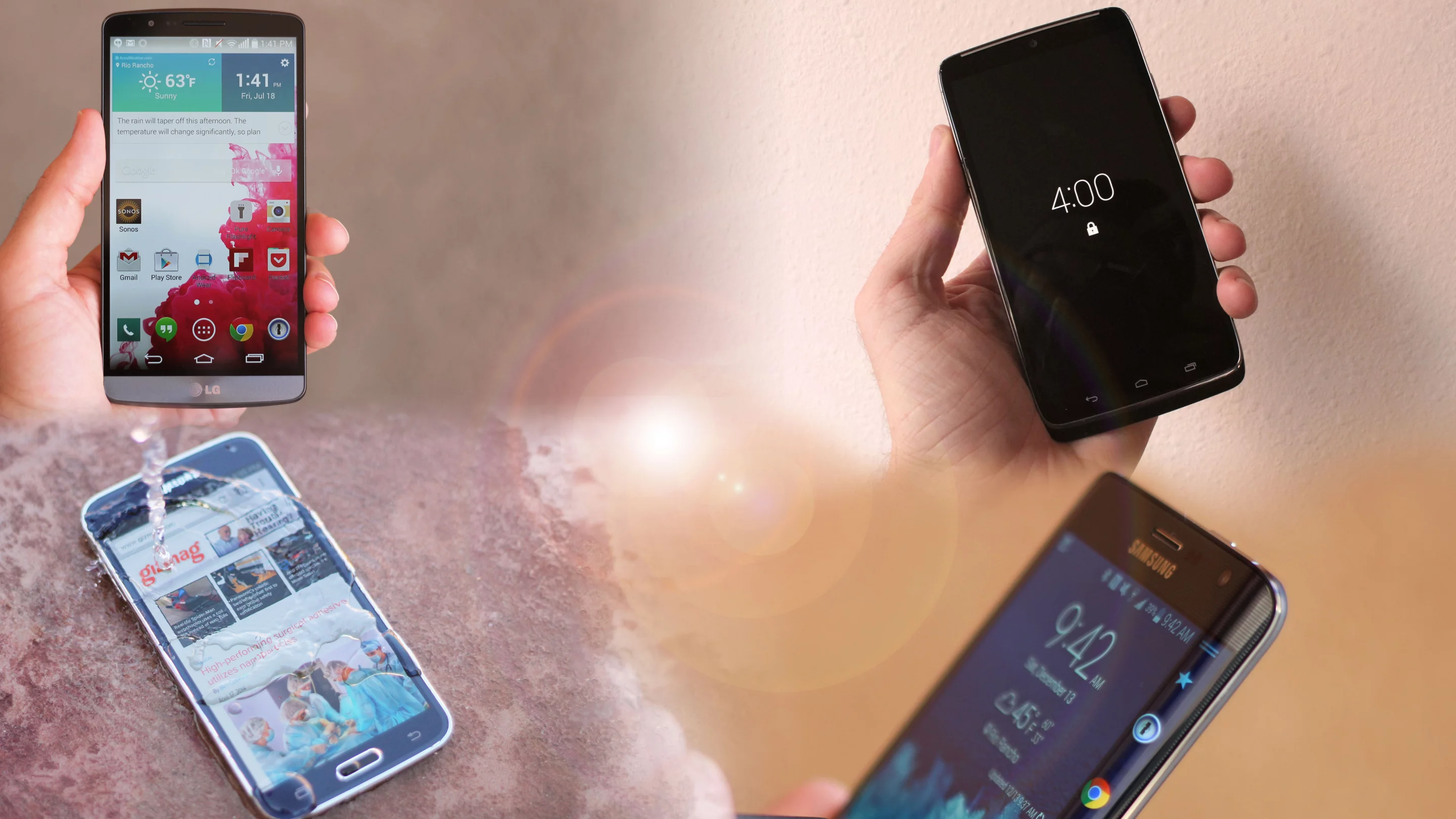 Clockwise, from top left: LG G3, Motorola Droid Turbo, Samsung Galaxy Note Edge, Samsung Galaxy S5 (Photo: Gizmag.com)