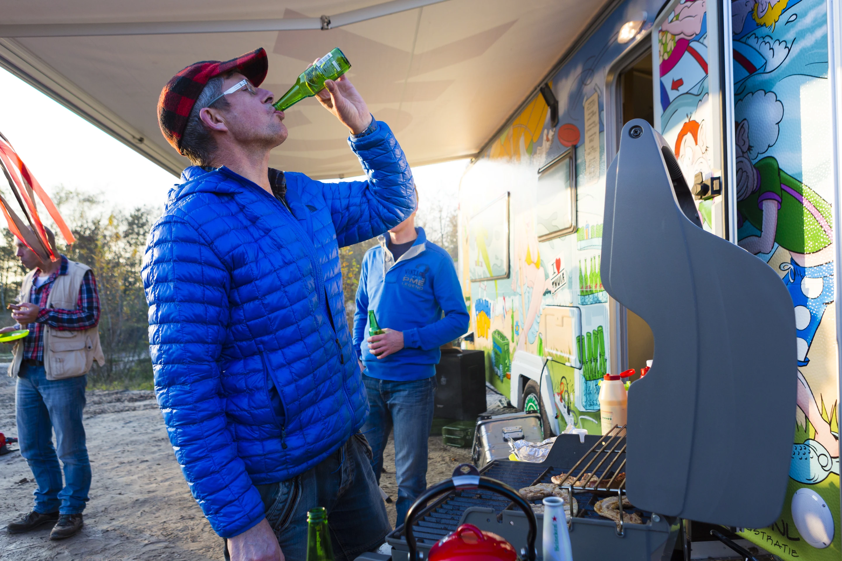 No small camping stove here - this Weber grill is just like home