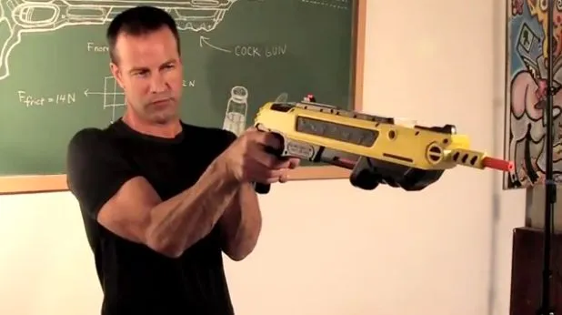 Lorenzo Maggiore with his Bug-A-Salt pump action gun that finishes bugs off with a pinch of salt
