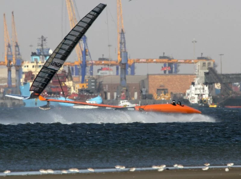 The VESTAS Sailrocket 2 in Walvis Bay, Namibia