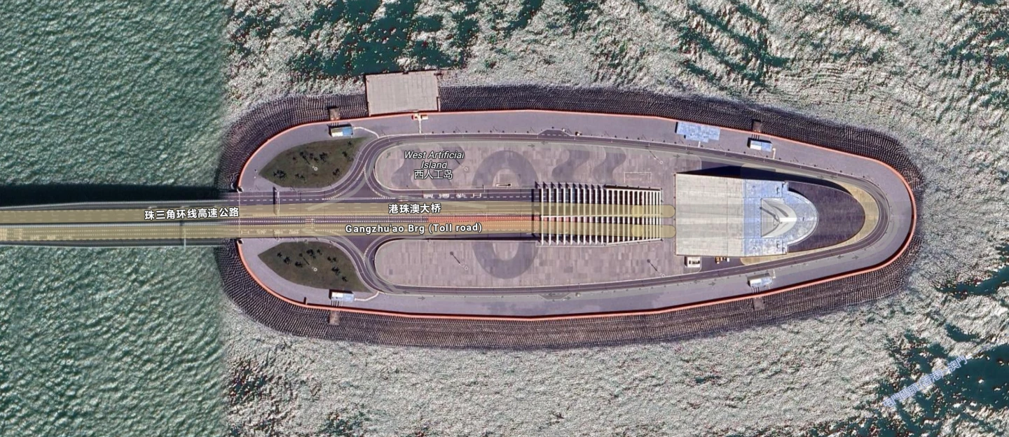 The West Articifical Island of the Hong Kong-Zhuhai-Macao Bridge, where over 20,000 square meters of bamboo composite was using in the construction of the island
