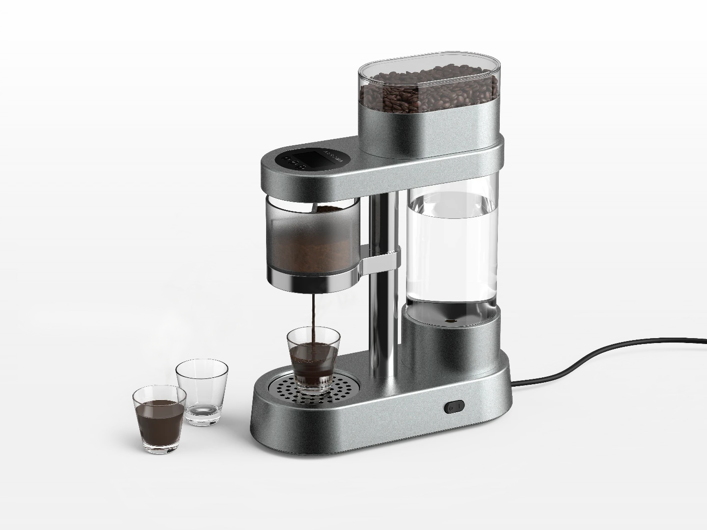 The Auroma One can set up tasting flights of three coffee types in separate shots, or one type with three different settings