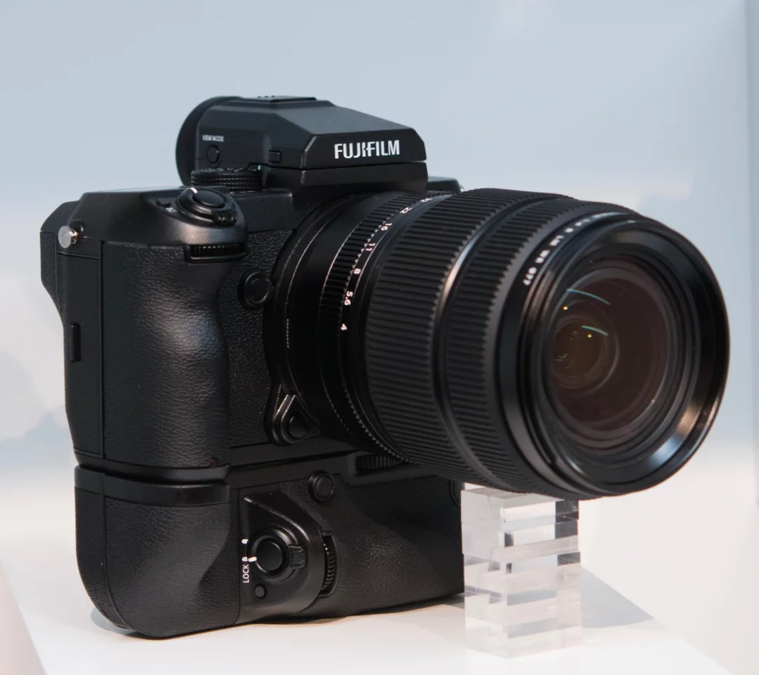 Optional accessories for the Fujifilm GFX 50S mirrorless medium format camera include a battery grip