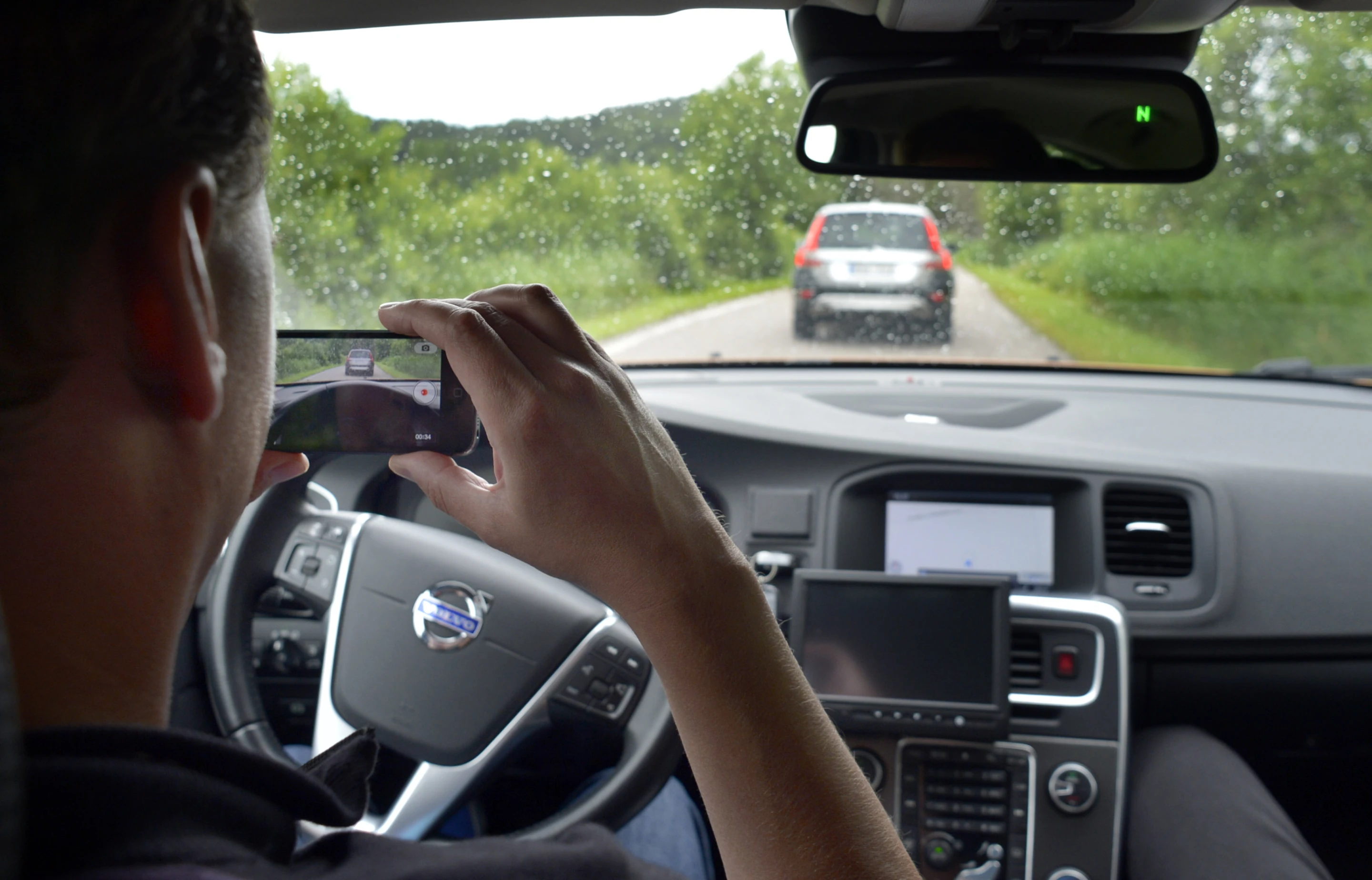 A test driver videos Volvo's Adaptive Cruise Control prototype in action
