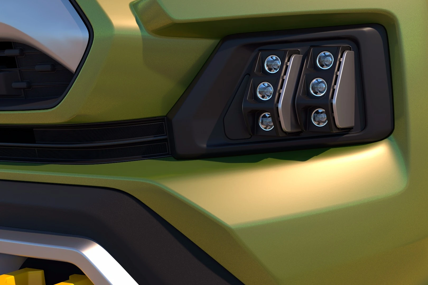 A close-up of the removable fog lights