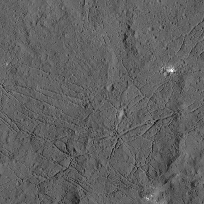 Image of the fractured floor of the Dantu Crater on Ceres