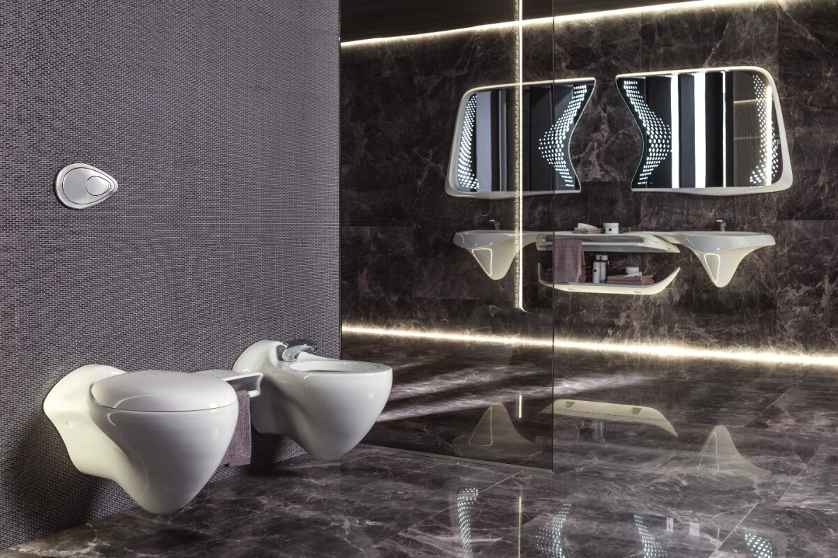 The Vitae line comprises nine high-end bathroom pieces which are meant to evoke water flow – a natural fit for Hadid's style