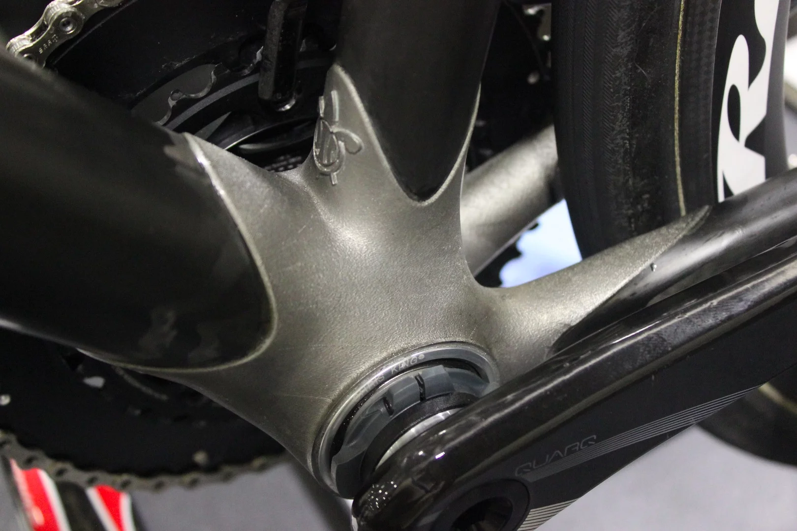 A 3D-printed titanium bottom bracket lug, on a bike made by Metier Velo