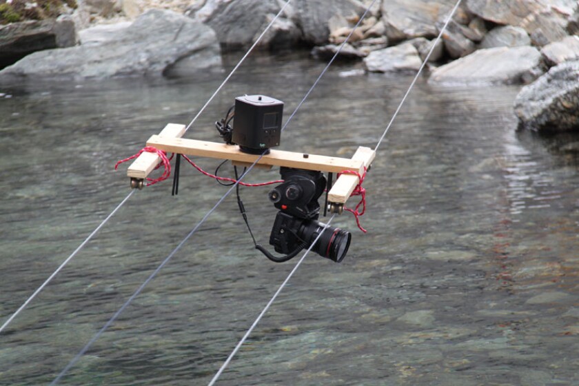 In one demo, Syrp shows a Genie-equipped camera suspended from cables running 60 feet (18 meters) across a lake