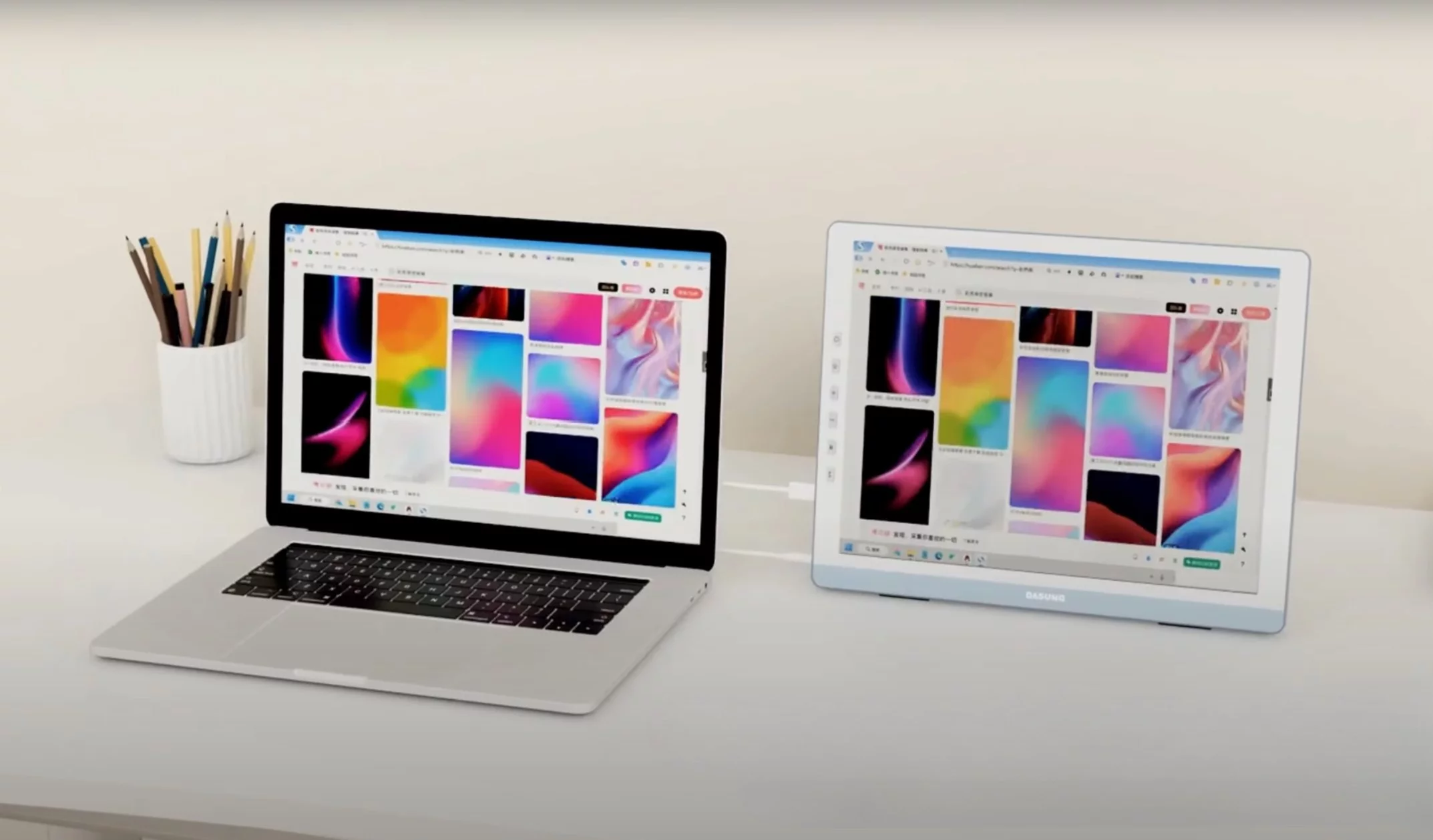The Dasung can duplicate or extend the display real estate of laptops and smartphones in eye-friendly color