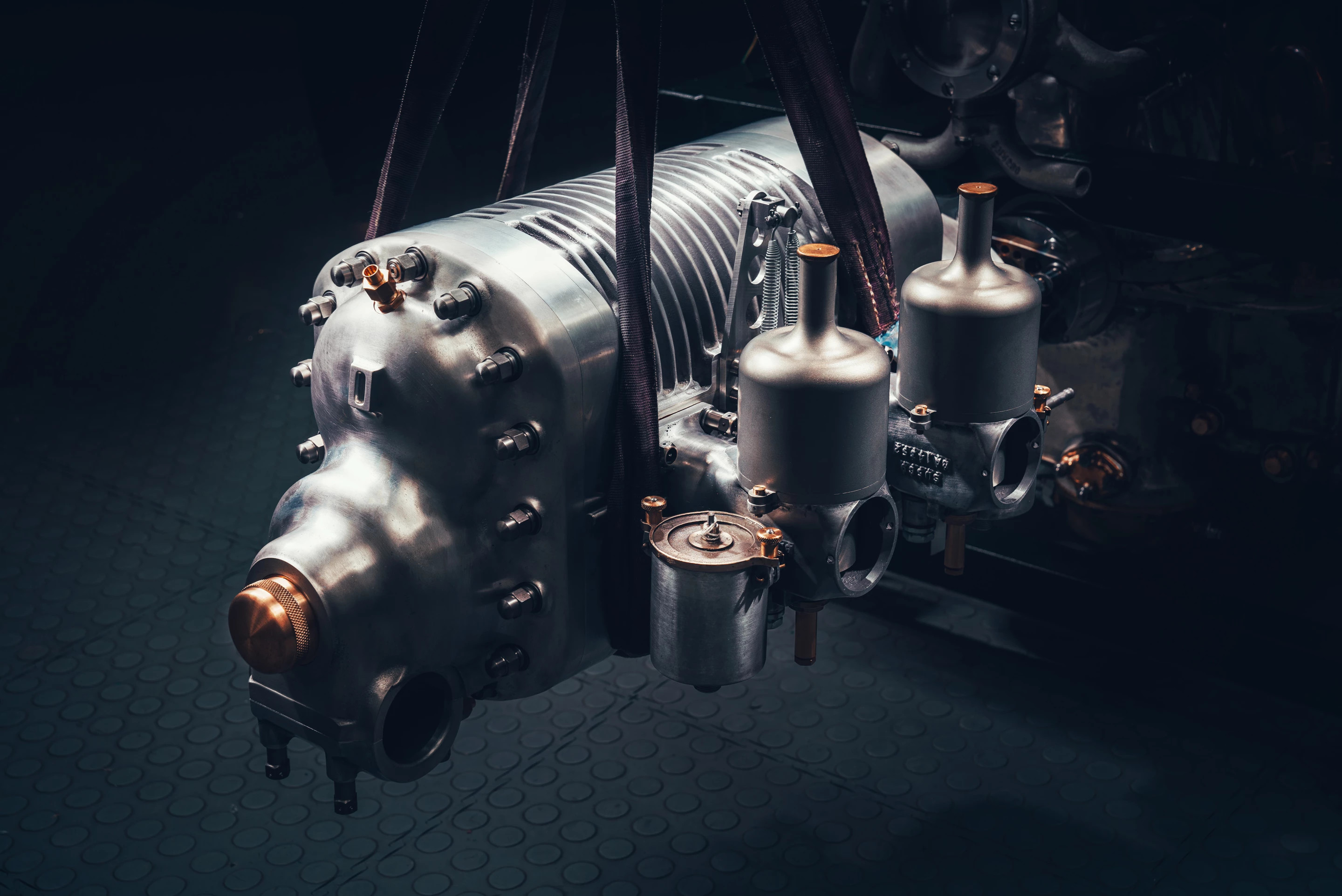 "a newly machined, exact recreation of an Amherst Villiers roots-type supercharger."
