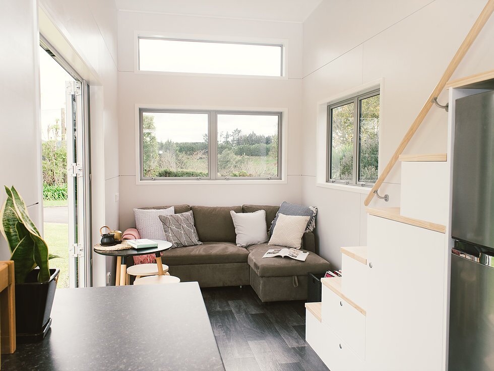 View towards the Buster Tiny House's living room