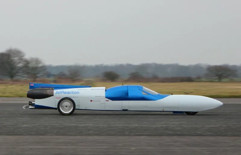 The Jet Reaction shows its 3-wheeled configuration during a test run
