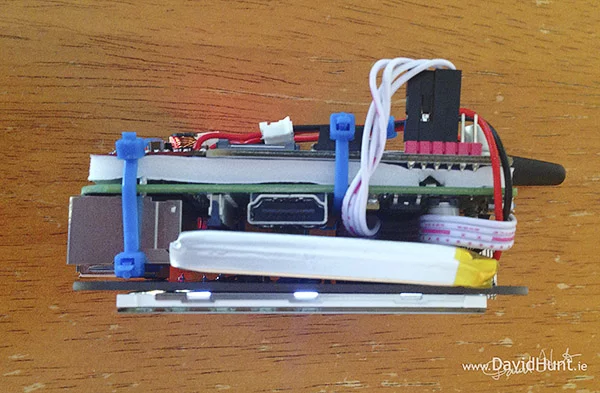 Hunt reports that installing the battery between the Pi and the touchscreen does pose a bit of a heat problem