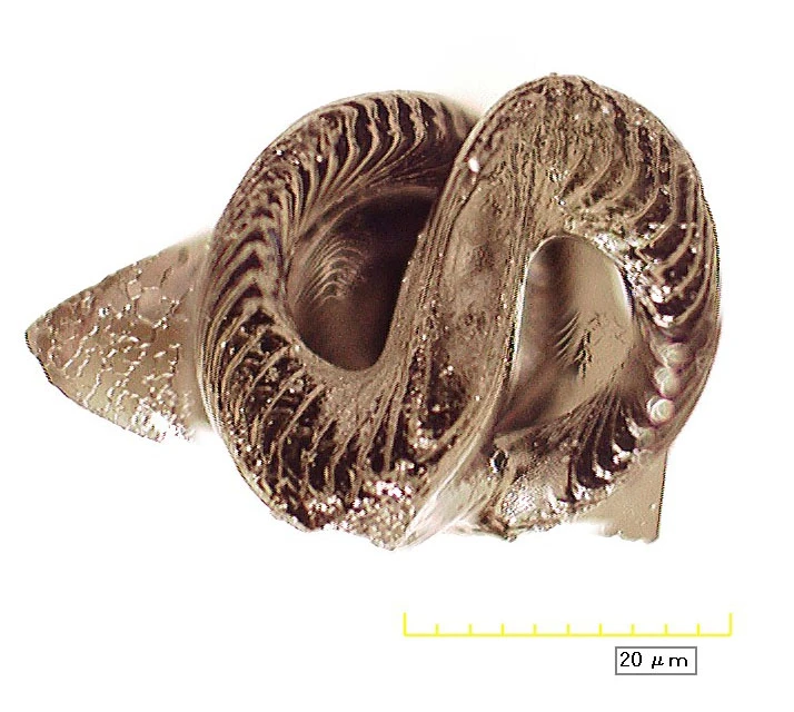 A ceramic corkscrew created with the HRL Laboratories 3D printing process