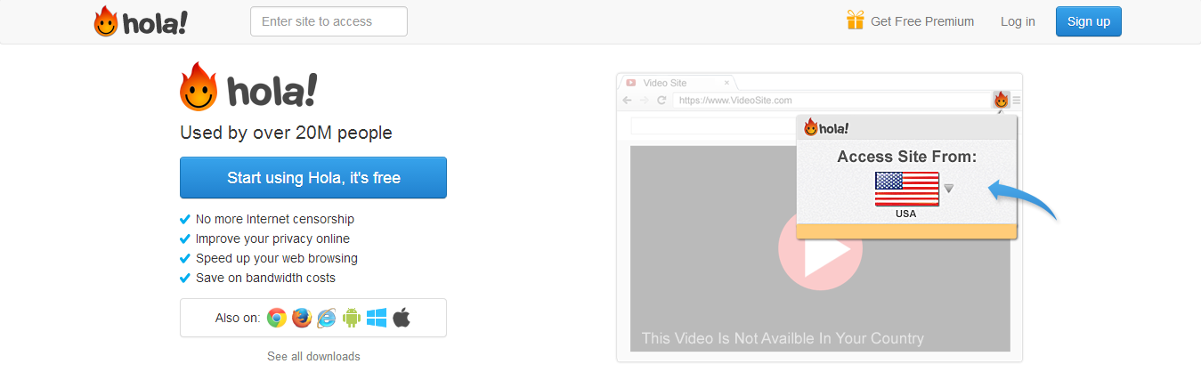 Hola is a popular Chrome and Firefox proxy extension