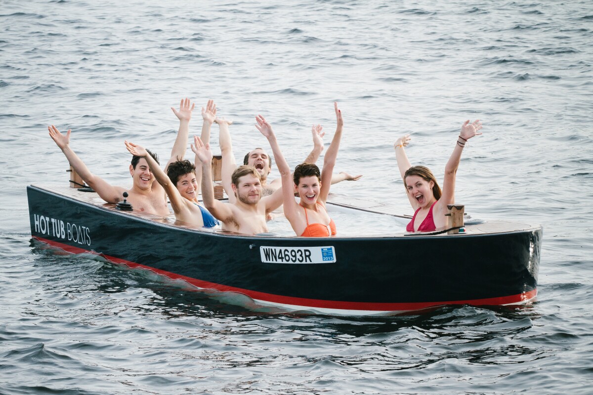 The Hot Tub Boat allows its passengers to soak while they cruise