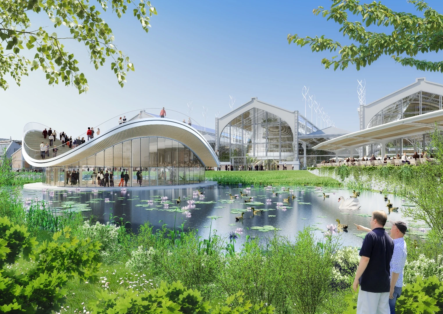 Elsewhere in the project, Callebaut envisions a large pond and organic pool