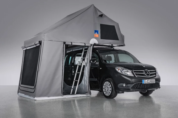 The TopDog tent folded out and ready to camp