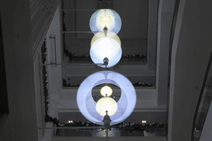Troika's kinetic chandelier, Thixotropes, combines LED lighting, carbon and steel banding to stunningly beautiful effect (Photo: Troika)