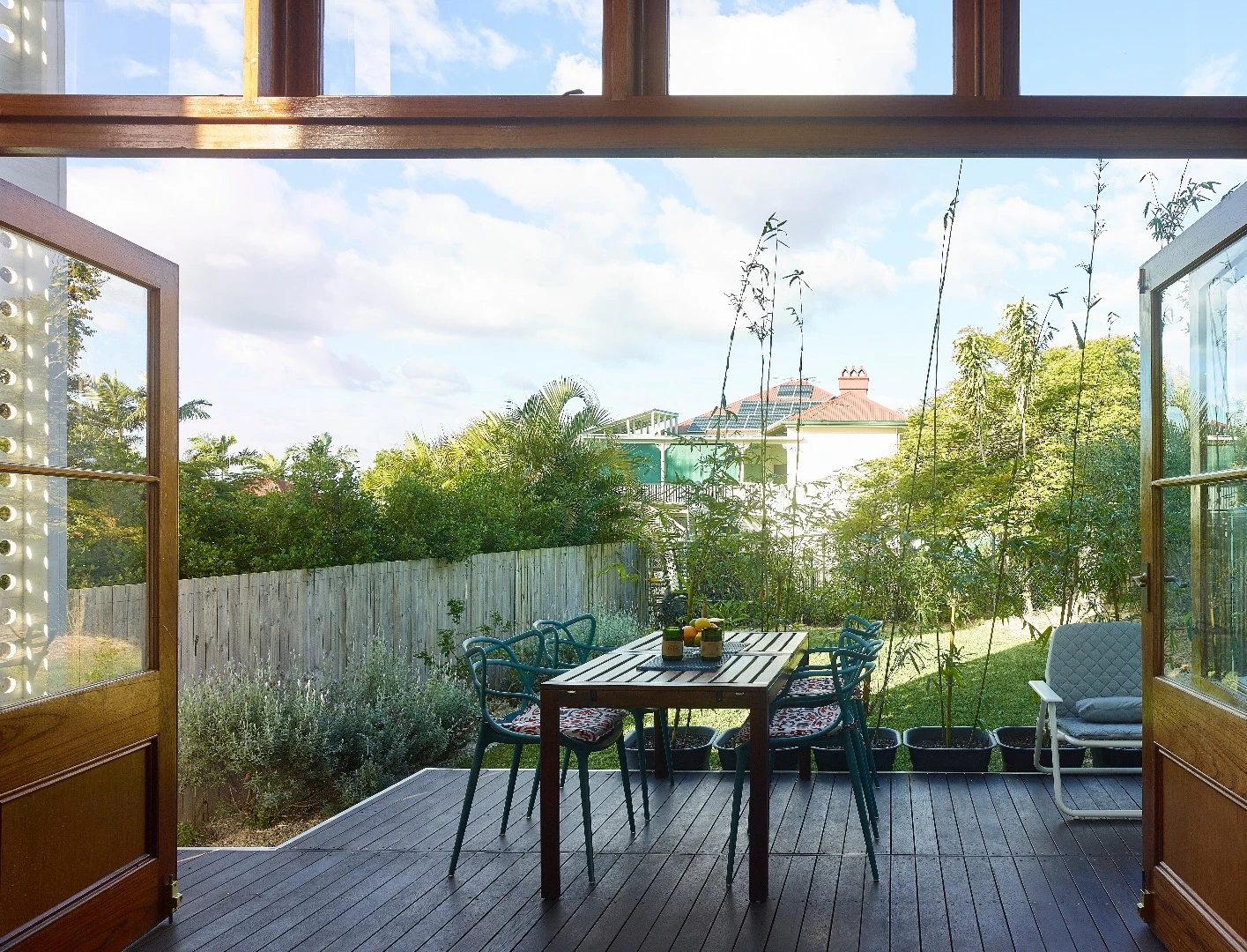 Backyard area at the Two Pavilion House, by Toussaint & Volz